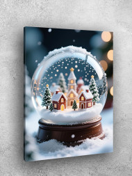 Постер на холсте "Зимняя деревня в стеклянном шаре"