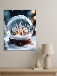 Постер на холсте "Зимняя деревня в стеклянном шаре"