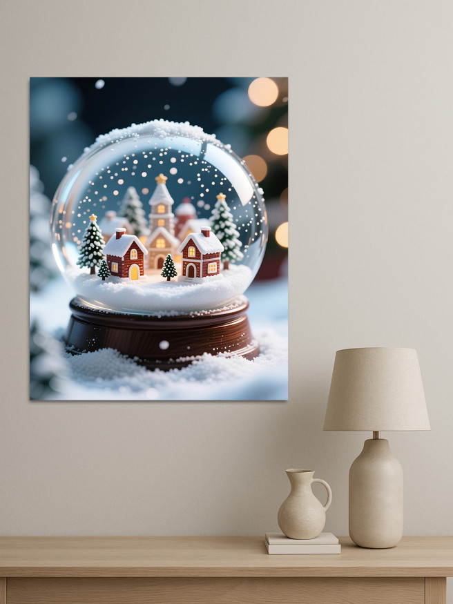 Постер на холсте &amp;quot;Зимняя деревня в стеклянном шаре&amp;quot;