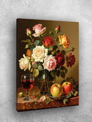 Постер на холсте &amp;quot;Розы, яблоки и бокал вина&amp;quot;