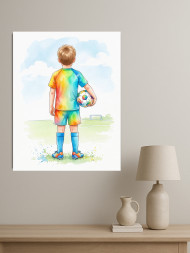 Holstga bosilgan poster "Orzular sari yosh futbolchi"