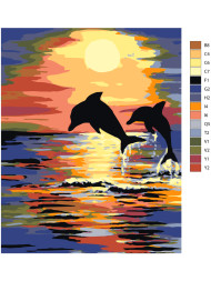 Raqamlar bo'yicha rasm "Delfinlar suzmoqda"