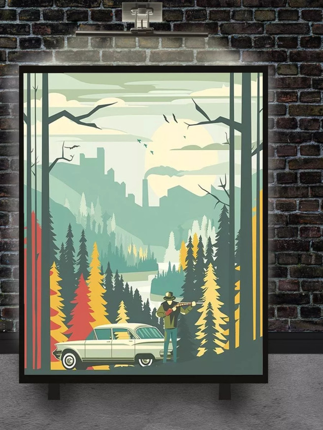 Постер на холсте &amp;quot;Охотник в сосновом лесу&amp;quot;