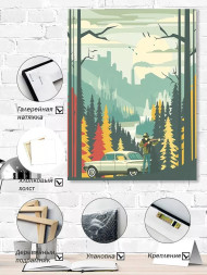 Holstga bosilgan poster &quot;Qarag‘ay o‘rmonidagi ovchi&quot;