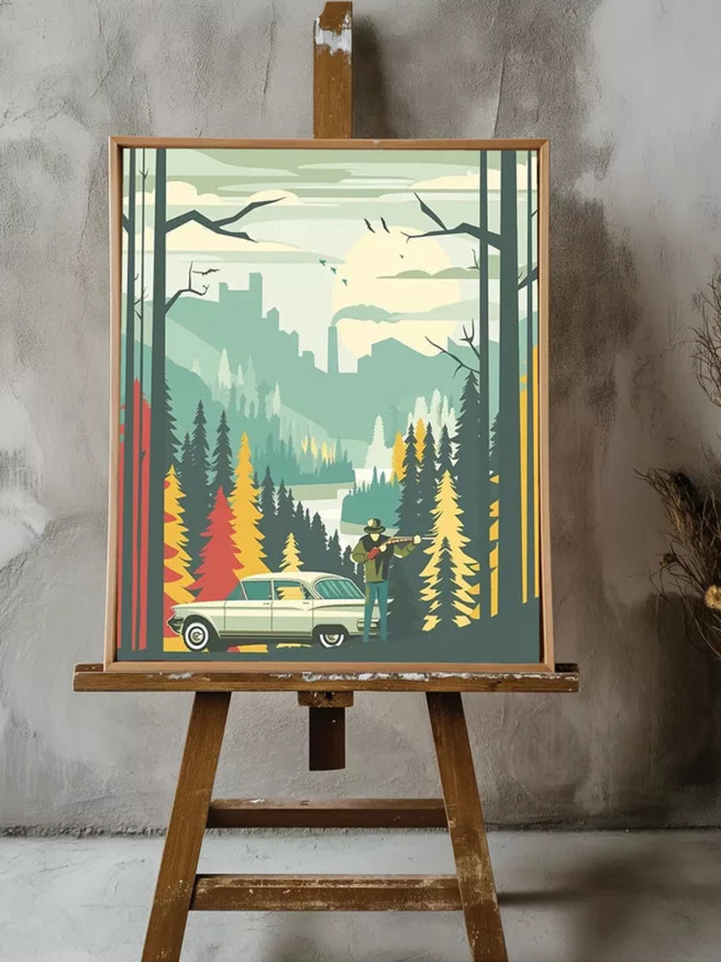 Постер на холсте &amp;quot;Охотник в сосновом лесу&amp;quot;