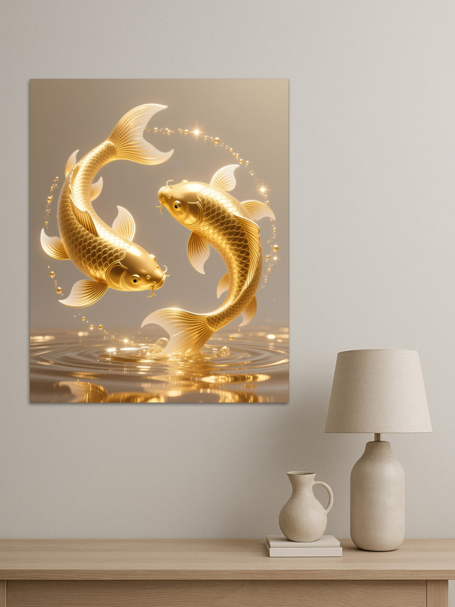 Holstga bosilgan poster &amp;quot;Oltin koi baliqlari&amp;quot;