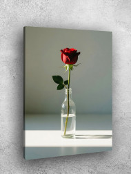 Постер на холсте &amp;quot;Одна алая роза в стеклянной вазе&amp;quot;