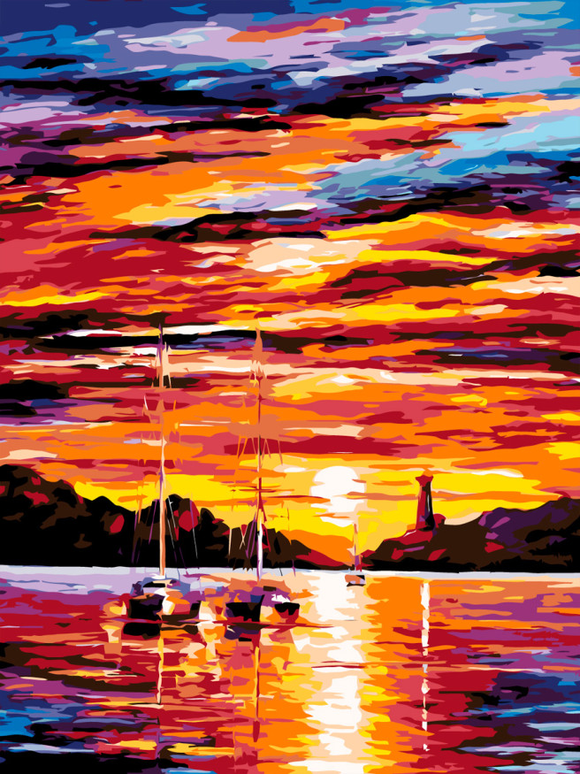 Raqamlar bo&amp;#039;yicha rasm &amp;quot;Dengizdagi kun botishi&amp;quot;