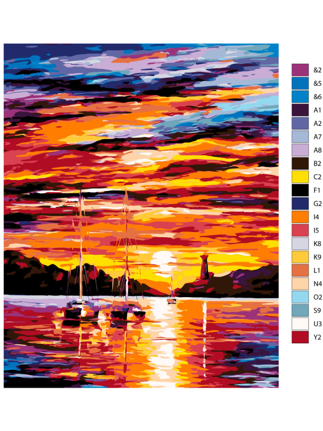 Raqamlar bo&amp;#039;yicha rasm &amp;quot;Dengizdagi kun botishi&amp;quot;