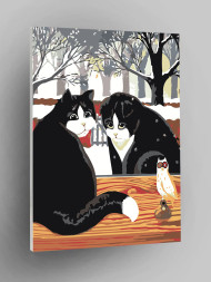 Raqamlar bo&#039;yicha rasm &quot;Bir juft mushuk qush bilan&quot;