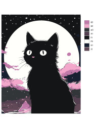 Raqamlar bo&#039;yicha rasm &quot;Qora mushukcha va oy&quot;