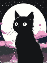 Raqamlar bo&#039;yicha rasm &quot;Qora mushukcha va oy&quot;