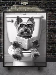 Holstga bosilgan poster &quot;Gazeta o‘qiyotgan aqlli it&quot;