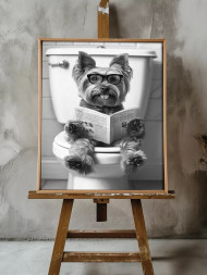 Holstga bosilgan poster &quot;Gazeta o‘qiyotgan aqlli it&quot;