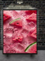 Постер на холсте &amp;quot;Арбуз и лёд на розовом фоне&amp;quot;