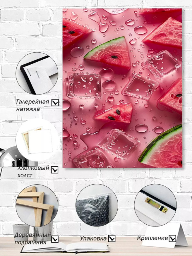 Постер на холсте &amp;quot;Арбуз и лёд на розовом фоне&amp;quot;