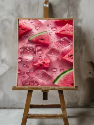 Holstga bosilgan poster &quot;Pushti fonli tarvuz va muz&quot;