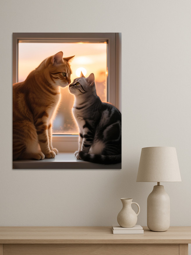 Постер на холсте &amp;quot;Коты на закате у окна&amp;quot;