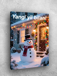 Постер на холсте &amp;quot;Снеговик у дома&amp;quot;