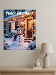 Постер на холсте &amp;quot;Снеговик у дома&amp;quot;