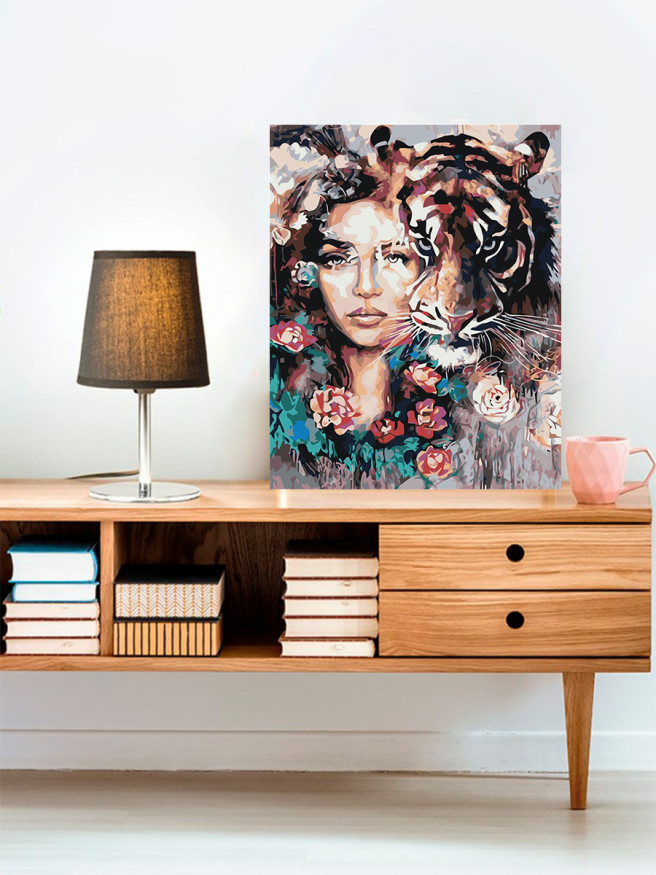 Картина по номерам &amp;quot;Пара девушки с тигром&amp;quot;