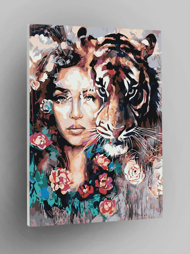 Картина по номерам &amp;quot;Пара девушки с тигром&amp;quot;