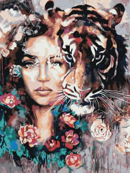 Raqamlar bo'yicha rasm "Yo'lbars bilan bir juft qizlar"