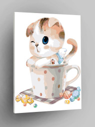 Raqamlar bo&#039;yicha rasm &quot;Bir chashka ichida mushukcha&quot;