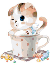 Raqamlar bo&#039;yicha rasm &quot;Bir chashka ichida mushukcha&quot;