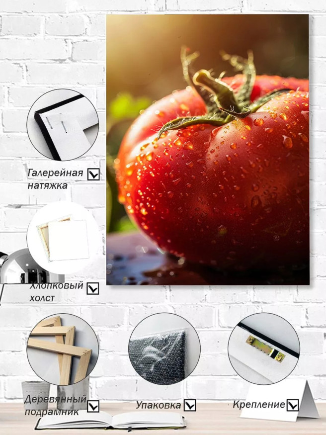 Постер на холсте &amp;quot;Сочный томат в каплях росы&amp;quot;