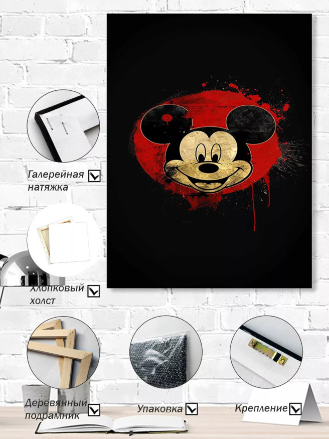 Постер на холсте &amp;quot;Улыбка Микки на чёрном фоне&amp;quot;