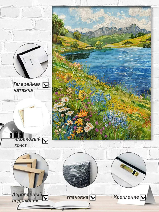 Постер на холсте &amp;quot;Цветущий берег у озера&amp;quot;
