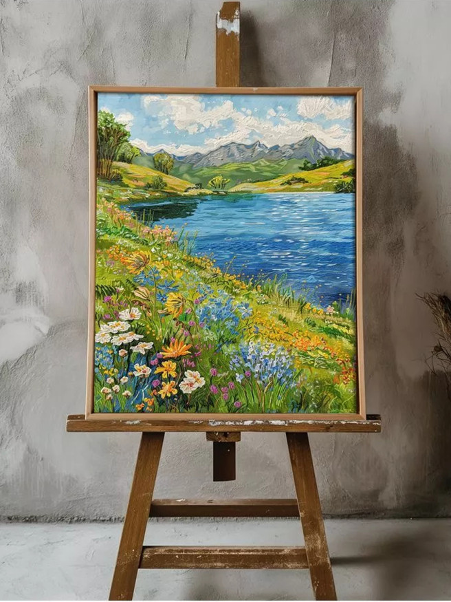 Постер на холсте &amp;quot;Цветущий берег у озера&amp;quot;