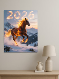 Постер на холсте "Огненный конь в горах 2026"