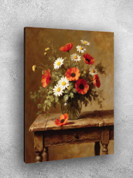 Постер на холсте "Полевые цветы на старом столе"