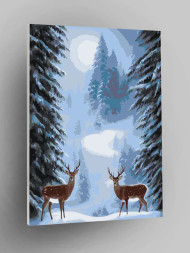 Raqamlar bo'yicha rasm "O'rmonda ikkita kiyik"