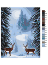 Raqamlar bo'yicha rasm "O'rmonda ikkita kiyik"