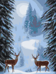 Raqamlar bo'yicha rasm "O'rmonda ikkita kiyik"