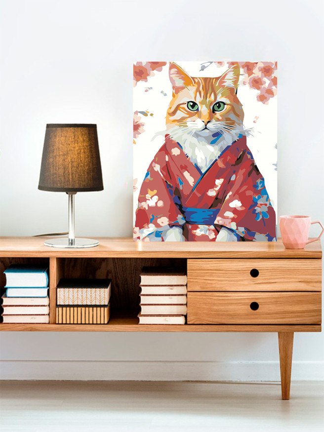 Raqamlar bo&amp;#039;yicha rasm &amp;quot;Kimono kiygan qizil mushuk&amp;quot;