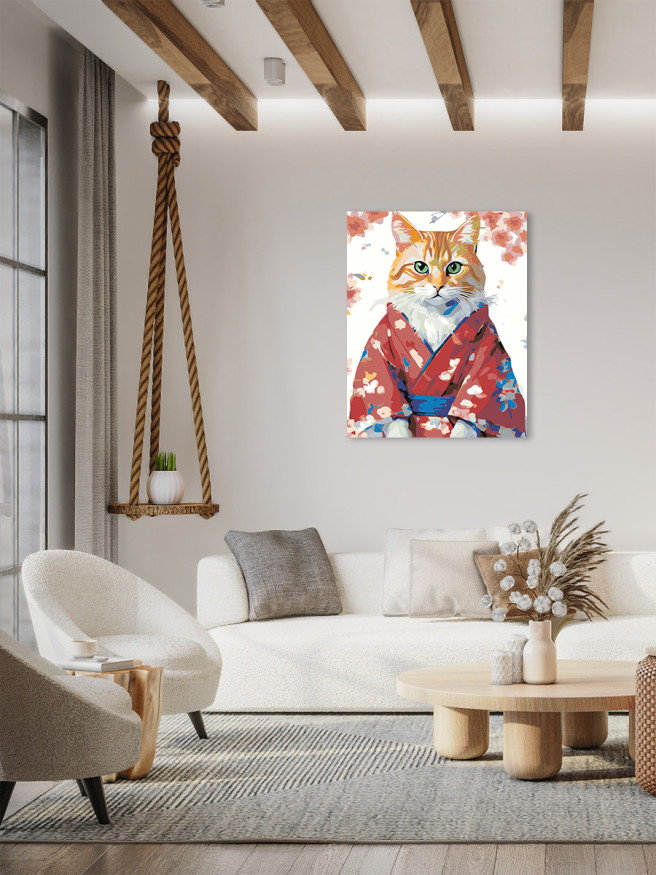 Raqamlar bo&amp;#039;yicha rasm &amp;quot;Kimono kiygan qizil mushuk&amp;quot;