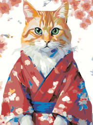 Raqamlar bo&#039;yicha rasm &quot;Kimono kiygan qizil mushuk&quot;