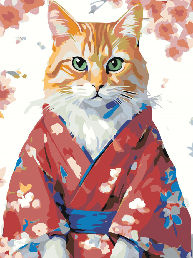 Raqamlar bo&amp;#039;yicha rasm &amp;quot;Kimono kiygan qizil mushuk&amp;quot;