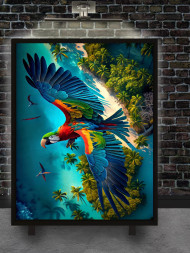 Постер на холсте &amp;quot;Полёт ара над тропиками&amp;quot;