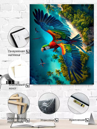 Постер на холсте &amp;quot;Полёт ара над тропиками&amp;quot;