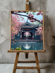 Holstga bosilgan poster &quot;Sharqona darvoza oldidagi gullagan sakura&quot;