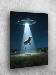 Holstga bosilgan poster "NLO nuri ostidagi sigir"