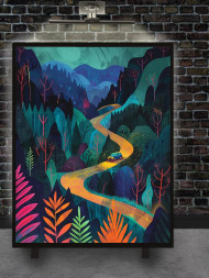 Holstga bosilgan poster &quot;Sehrli o‘rmondagi tungi yo‘l&quot;