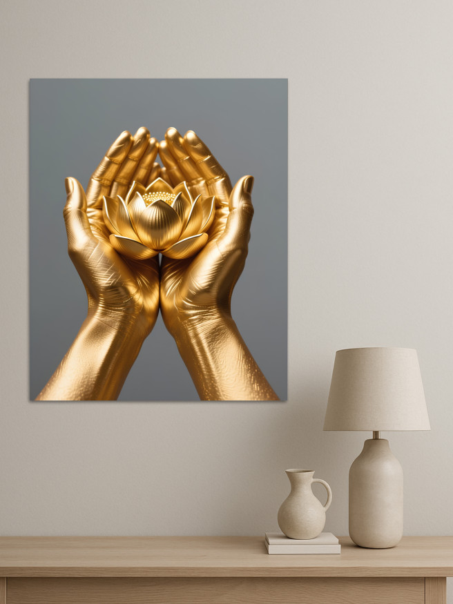 Holstga bosilgan poster &amp;quot;Lotus tutgan oltin qo‘llar&amp;quot;