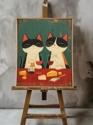 Постер на холсте &amp;quot;Коты с вином и сыром&amp;quot;