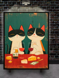 Постер на холсте &amp;quot;Коты с вином и сыром&amp;quot;